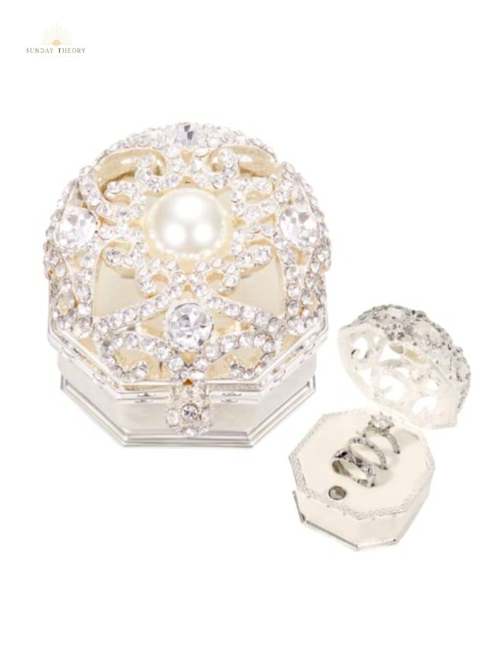 3 Slot Ring Box Wedding Ceremony Engagement Proposal Pearl Crystal